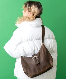 an meets zakka ビンテージテイスト合成皮革ベルトフラップショルダーバッグ