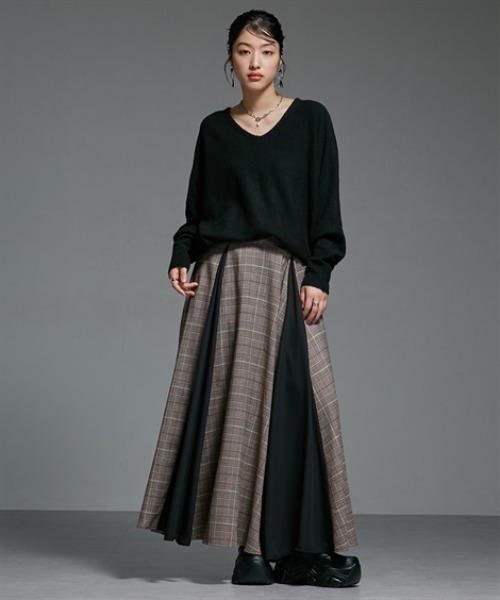 Soiunique（スワユニーク）の「チェック切替ボリュームたっぷりスカート ［Soiunique］（スカート・レディース・グレー系/ブラウン系・M/L）」の6枚目の写真