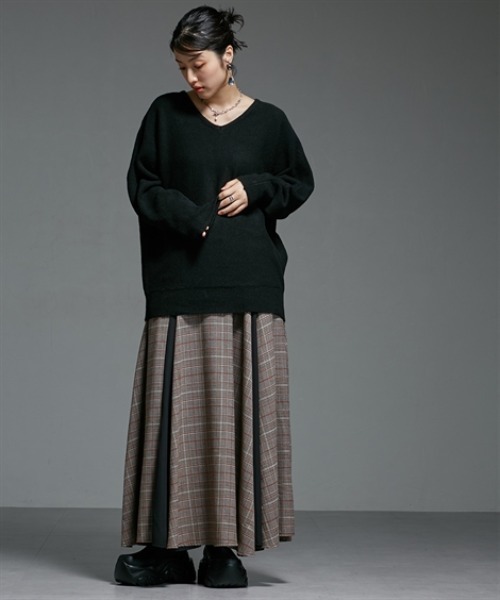 Soiunique（スワユニーク）の「チェック切替ボリュームたっぷりスカート ［Soiunique］（スカート・レディース・グレー系/ブラウン系・M/L）」の8枚目の写真