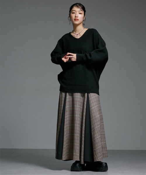 Soiunique（スワユニーク）の「チェック切替ボリュームたっぷりスカート ［Soiunique］（スカート・レディース・グレー系/ブラウン系・M/L）」の7枚目の写真