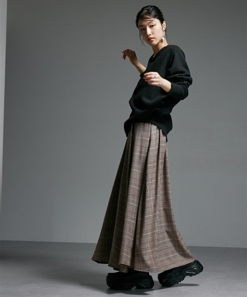 Soiunique（スワユニーク）の「チェック切替ボリュームたっぷりスカート ［Soiunique］（スカート・レディース・グレー系/ブラウン系・M/L）」の10枚目の写真