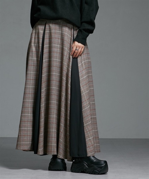Soiunique（スワユニーク）の「チェック切替ボリュームたっぷりスカート ［Soiunique］（スカート・レディース・グレー系/ブラウン系・M/L）」の11枚目の写真