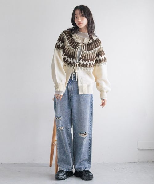 LOWRYS FARM（ローリーズファーム）の「ノルディック２ＷＡＹカーディガン　250030（カーディガン/ボレロ・レディース・ブラック/ブラウン/ブルー・FREE）」の11枚目の写真