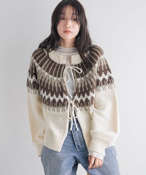 LOWRYS FARM（ローリーズファーム）の「ノルディック２ＷＡＹカーディガン　250030（カーディガン/ボレロ・レディース・ブラック/ブラウン/ブルー・FREE）」の12枚目の写真