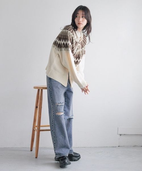 LOWRYS FARM（ローリーズファーム）の「ノルディック２ＷＡＹカーディガン　250030（カーディガン/ボレロ・レディース・ブラック/ブラウン/ブルー・FREE）」の21枚目の写真