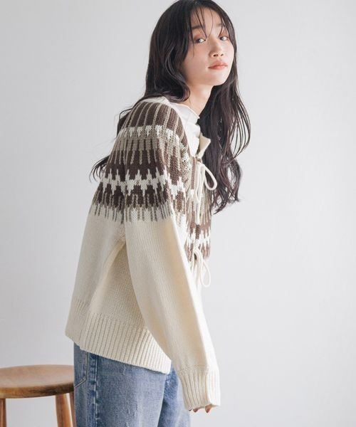 LOWRYS FARM（ローリーズファーム）の「ノルディック２ＷＡＹカーディガン　250030（カーディガン/ボレロ・レディース・ブラック/ブラウン/ブルー・FREE）」の14枚目の写真