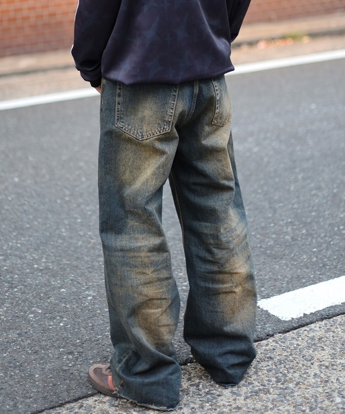 3サイズ展開 / UNISEX 》ビンテージカラー オーバーダイ ワイドデニム
