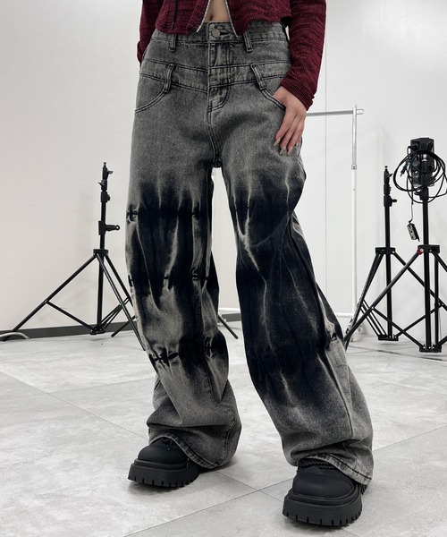 Figments(フィグメンツ)の「ダブルウエストブリーチバギーパンツ(デニムパンツ・レディース・グレー・SMALL/MEDIUM/LARGE)」の2枚目の写真