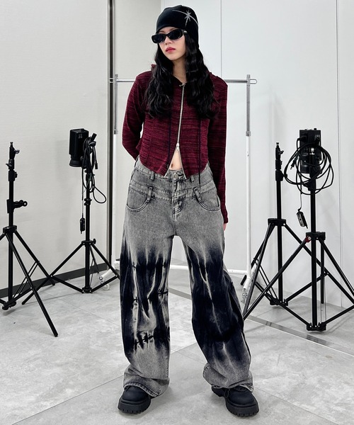 Figments(フィグメンツ)の「ダブルウエストブリーチバギーパンツ(デニムパンツ・レディース・グレー・SMALL/MEDIUM/LARGE)」の4枚目の写真