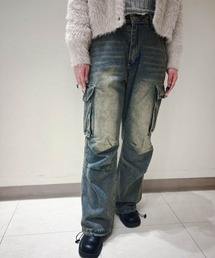 【ampm】ビンテージ加工グランジカーゴデニムパンツ