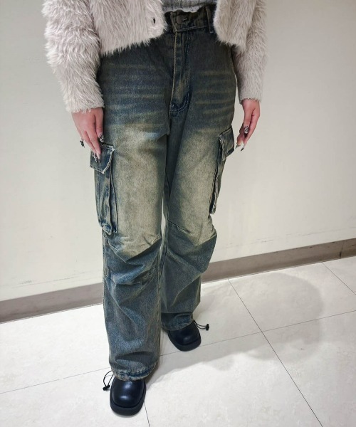 ampm(エーエムピーエム)の「【ampm】ビンテージ加工グランジカーゴデニムパンツ(デニムパンツ・レディース・ブルー・M/S/L)」の4枚目の写真