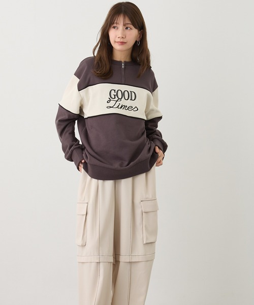 ZIP付きバイカラー刺繍スウェット（スウェット）｜NICOLE CLUB