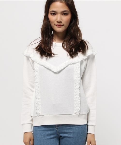 OUTLET（アウトレット）の「【CAPRICIEUX LE'MAGE】フリンジスエットPO（Tシャツ/カットソー・レディース・ホワイト/ネイビー・FREE）」の3枚目の写真