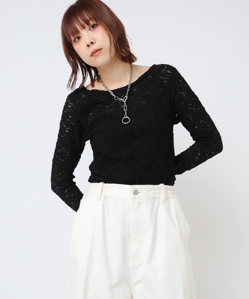 RNA（アールエヌエー）の「M2406 フラワージャガードシアーロンＴ（Tシャツ/カットソー・レディース・ホワイト/ブラック/ライトイエロー・MEDIUM）」の18枚目の写真