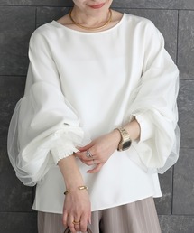 袖チュールジョーゼット2WAYブラウス