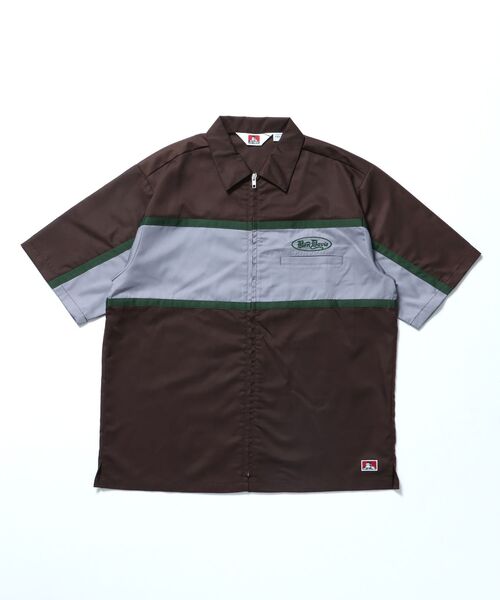 BEN DAVIS（ベンデイビス）の「【BEN DAVIS（ベンデイビス）】PANELLED ZIP FRONT WORK SHIRT / シャツ 半袖 ワンポイント ジップ 刺繍（シャツ/ブラウス・メンズ・ブラウン/ネイビー・MEDIUM/LARGE/X-LARGE）」の8枚目の写真