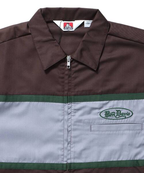 BEN DAVIS（ベンデイビス）の「【BEN DAVIS（ベンデイビス）】PANELLED ZIP FRONT WORK SHIRT / シャツ 半袖 ワンポイント ジップ 刺繍（シャツ/ブラウス・メンズ・ブラウン/ネイビー・MEDIUM/LARGE/X-LARGE）」の9枚目の写真