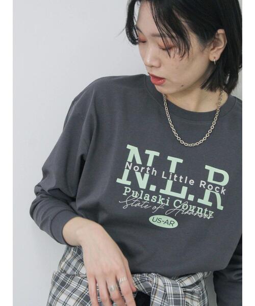 Samansa Mos2 blue(サマンサモスモスブルー)の「◎ロゴロンT(Tシャツ/カットソー・レディース・オフホワイト/チャコールグレー/サックスブルー・F)」の3枚目の写真