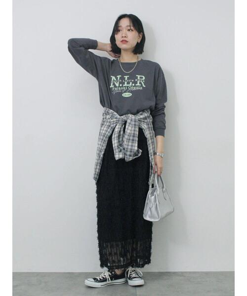 Samansa Mos2 blue(サマンサモスモスブルー)の「◎ロゴロンT(Tシャツ/カットソー・レディース・オフホワイト/チャコールグレー/サックスブルー・F)」の4枚目の写真