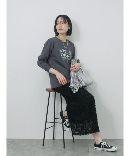 Samansa Mos2 blue(サマンサモスモスブルー)の「◎ロゴロンT(Tシャツ/カットソー・レディース・オフホワイト/チャコールグレー/サックスブルー・F)」の6枚目の写真