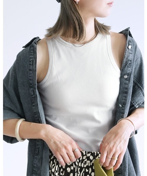 reca（レカ）の「カップ付きアメスリタンク（タンクトップ・レディース・キナリ/ブルー系その他/オリーブ/ライトピンク/ブラック/トップグレー/オフホワイト・FREE）」の2枚目の写真