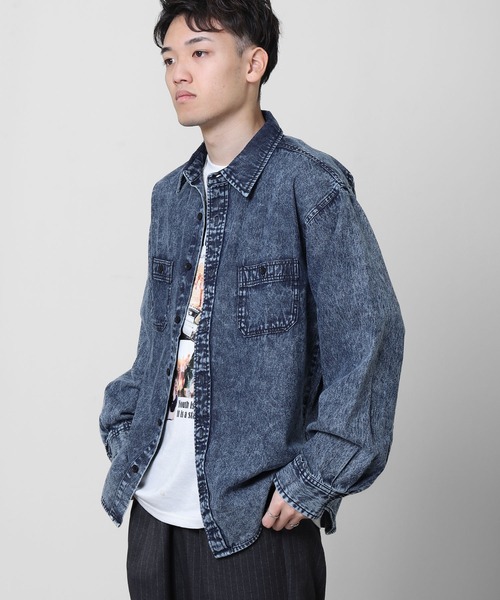 ZIP FIVE(ジップファイブ)の「【CORISCO】 デニム ケミカル ワーク ロングスリーブ シャツ / 長袖(シャツ/ブラウス・メンズ・インディゴブルー/ブラック・MEDIUM/LARGE/X-LARGE)」の1枚目の写真