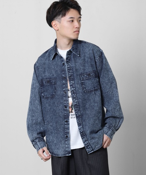 ZIP FIVE(ジップファイブ)の「【CORISCO】 デニム ケミカル ワーク ロングスリーブ シャツ / 長袖(シャツ/ブラウス・メンズ・インディゴブルー/ブラック・MEDIUM/LARGE/X-LARGE)」の8枚目の写真