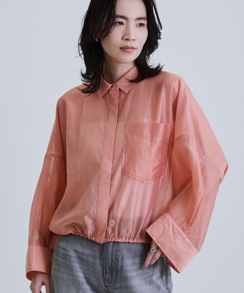 GALLEST（ギャレスト）の「【再入荷】シアーローンステンカラーシャツ/シアーシャツ/シアートップス（シャツ/ブラウス・レディース・オレンジ系/サンドベージュ/ブラック/ホワイト/ダークグリーン・38）」の5枚目の写真