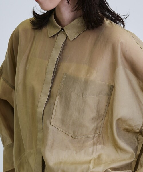 GALLEST（ギャレスト）の「【再入荷】シアーローンステンカラーシャツ/シアーシャツ/シアートップス（シャツ/ブラウス・レディース・オレンジ系/サンドベージュ/ブラック/ホワイト/ダークグリーン・38）」の3枚目の写真