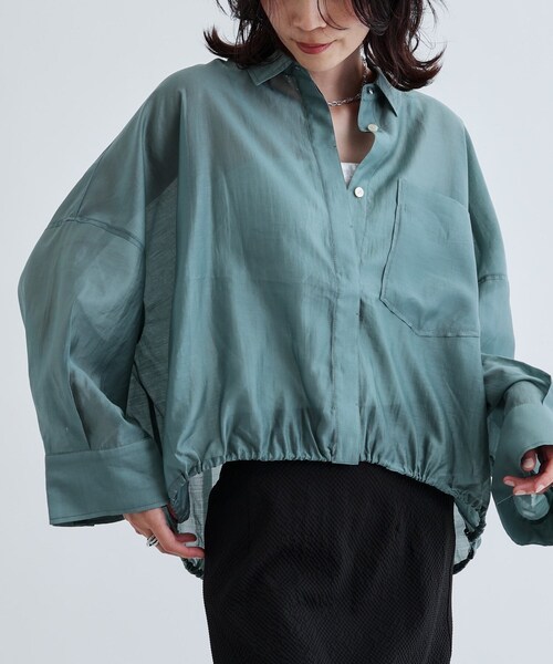 GALLEST（ギャレスト）の「【再入荷】シアーローンステンカラーシャツ/シアーシャツ/シアートップス（シャツ/ブラウス・レディース・オレンジ系/サンドベージュ/ブラック/ホワイト/ダークグリーン・38）」の4枚目の写真