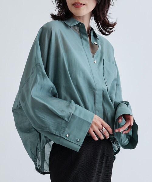 GALLEST（ギャレスト）の「【再入荷】シアーローンステンカラーシャツ/シアーシャツ/シアートップス（シャツ/ブラウス・レディース・オレンジ系/サンドベージュ/ブラック/ホワイト/ダークグリーン・38）」の16枚目の写真