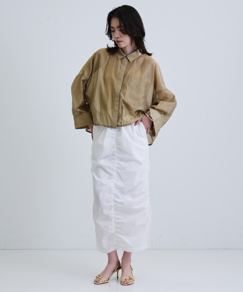 GALLEST（ギャレスト）の「【再入荷】シアーローンステンカラーシャツ/シアーシャツ/シアートップス（シャツ/ブラウス・レディース・オレンジ系/サンドベージュ/ブラック/ホワイト/ダークグリーン・38）」の20枚目の写真