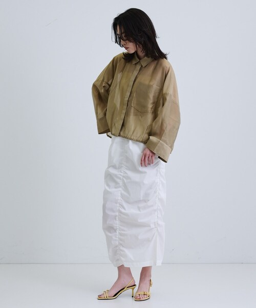 GALLEST（ギャレスト）の「【再入荷】シアーローンステンカラーシャツ/シアーシャツ/シアートップス（シャツ/ブラウス・レディース・オレンジ系/サンドベージュ/ブラック/ホワイト/ダークグリーン・38）」の21枚目の写真