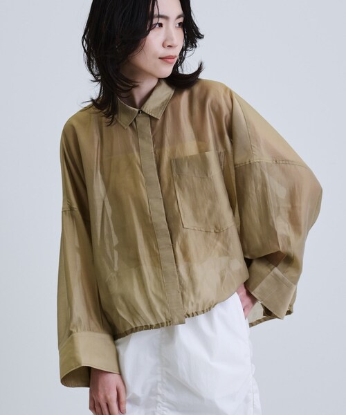 GALLEST（ギャレスト）の「【再入荷】シアーローンステンカラーシャツ/シアーシャツ/シアートップス（シャツ/ブラウス・レディース・オレンジ系/サンドベージュ/ブラック/ホワイト/ダークグリーン・38）」の22枚目の写真