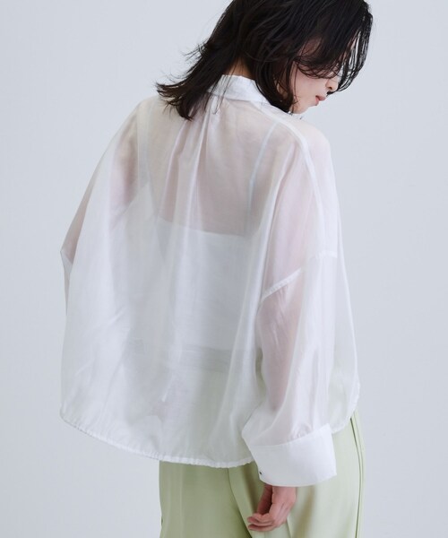 GALLEST（ギャレスト）の「【再入荷】シアーローンステンカラーシャツ/シアーシャツ/シアートップス（シャツ/ブラウス・レディース・オレンジ系/サンドベージュ/ブラック/ホワイト/ダークグリーン・38）」の6枚目の写真