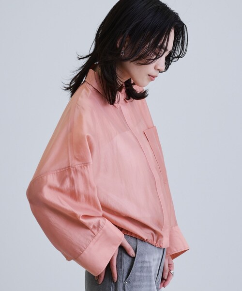 GALLEST（ギャレスト）の「【再入荷】シアーローンステンカラーシャツ/シアーシャツ/シアートップス（シャツ/ブラウス・レディース・オレンジ系/サンドベージュ/ブラック/ホワイト/ダークグリーン・38）」の11枚目の写真