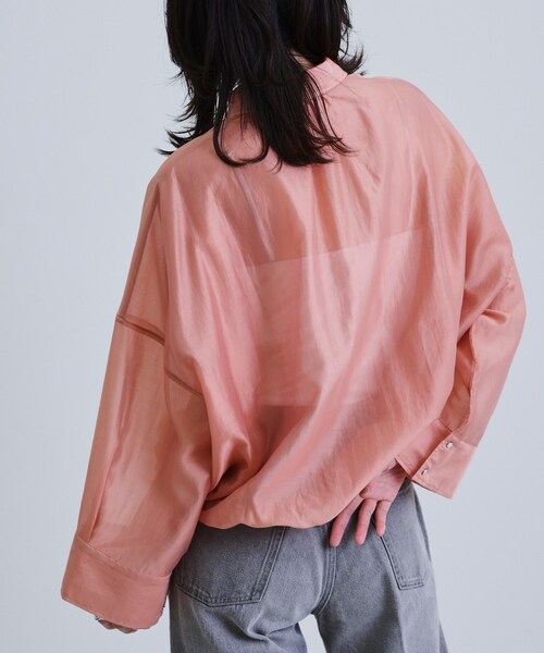 GALLEST（ギャレスト）の「【再入荷】シアーローンステンカラーシャツ/シアーシャツ/シアートップス（シャツ/ブラウス・レディース・オレンジ系/サンドベージュ/ブラック/ホワイト/ダークグリーン・38）」の12枚目の写真