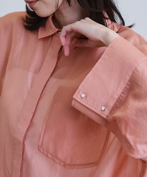 GALLEST（ギャレスト）の「【再入荷】シアーローンステンカラーシャツ/シアーシャツ/シアートップス（シャツ/ブラウス・レディース・オレンジ系/サンドベージュ/ブラック/ホワイト/ダークグリーン・38）」の13枚目の写真