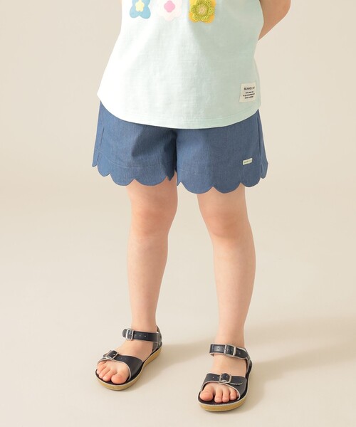 BEAMS mini（ビームスミニ）の「撥水 ワッシャー スカラップ ショートパンツ2025SS（90～150cm）（その他パンツ・キッズ・ベージュ/ブルー・90/100/110/130/120/140/150）」の2枚目の写真