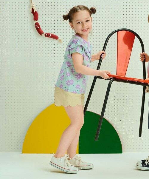 BEAMS mini（ビームスミニ）の「撥水 ワッシャー スカラップ ショートパンツ2025SS（90～150cm）（その他パンツ・キッズ・ベージュ/ブルー・90/100/110/130/120/140/150）」の4枚目の写真