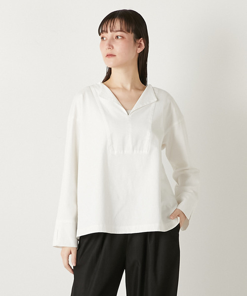 LOGEMENT DE CLAIRE(ロジュモンドクレール)の「【LOURMARIN】布帛コンビキーネックプルオーバー(Tシャツ/カットソー・レディース・ブルー/チャコールグレー/ホワイト/イエロー・FREE)」の2枚目の写真