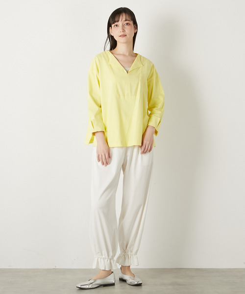 LOGEMENT DE CLAIRE(ロジュモンドクレール)の「【LOURMARIN】布帛コンビキーネックプルオーバー(Tシャツ/カットソー・レディース・ブルー/チャコールグレー/ホワイト/イエロー・FREE)」の7枚目の写真
