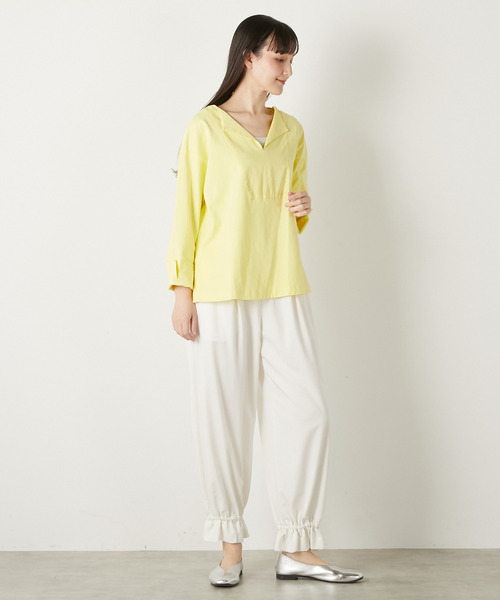 LOGEMENT DE CLAIRE(ロジュモンドクレール)の「【LOURMARIN】布帛コンビキーネックプルオーバー(Tシャツ/カットソー・レディース・ブルー/チャコールグレー/ホワイト/イエロー・FREE)」の10枚目の写真