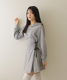 side lace up hoodie dress/サイドレースアップフーディドレス