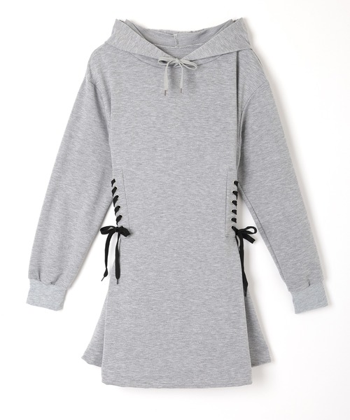 M DOLLY(エムドリー)の「side lace up hoodie dress/サイドレースアップフーディドレス(ワンピース・レディース・ブラック/グレー・FREE)」の13枚目の写真