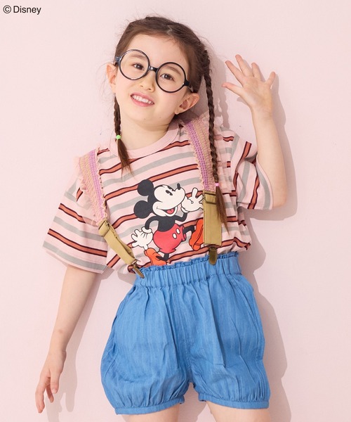 Disney（ディズニー）の「【Disney】ミッキーマウス/マルチボーダーTシャツ（Tシャツ/カットソー・キッズ・ピンク/グリーン・80/90/95/100/110/120/130/140/150）」の2枚目の写真