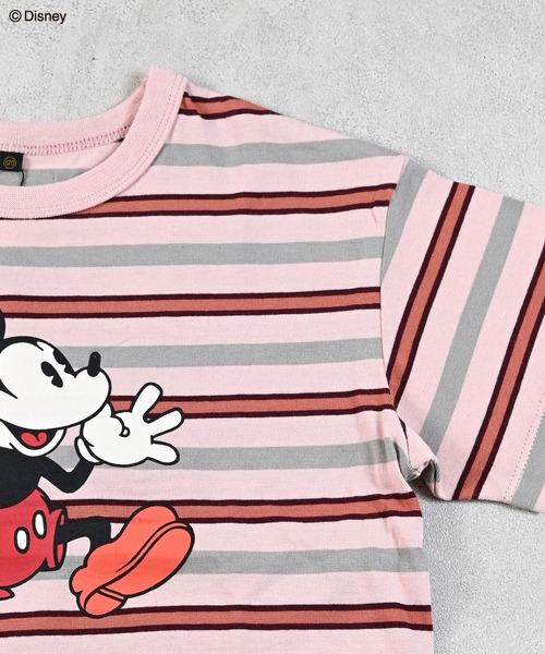 Disney（ディズニー）の「【Disney】ミッキーマウス/マルチボーダーTシャツ（Tシャツ/カットソー・キッズ・ピンク/グリーン・80/90/95/100/110/120/130/140/150）」の4枚目の写真