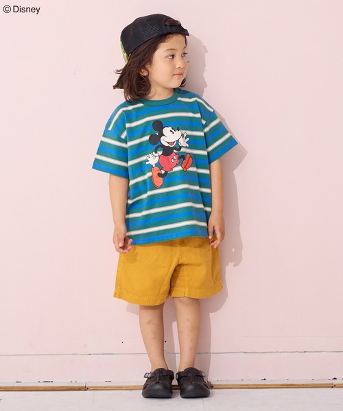 Disney（ディズニー）の「【Disney】ミッキーマウス/マルチボーダーTシャツ（Tシャツ/カットソー・キッズ・ピンク/グリーン・80/90/95/100/110/120/130/140/150）」の3枚目の写真