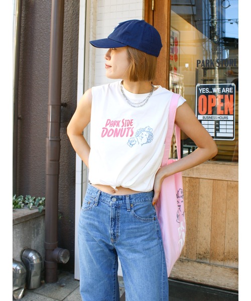 Ungrid（アングリッド）の「PARK SIDE DONUTS別注ロゴタンクトップ（タンクトップ・レディース・ピンク/オフホワイト/チャコールグレー・FREE）」の2枚目の写真
