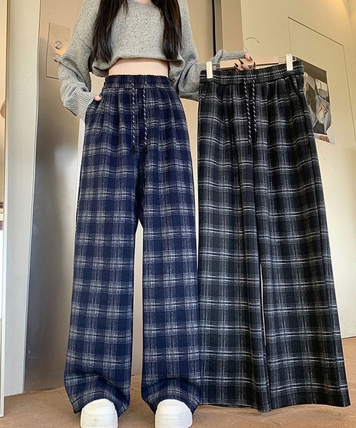 Girly Doll(ガーリードール)の「チェックワイドイージーパンツ(その他パンツ・レディース・ネイビー/ブラック・L/M)」の8枚目の写真